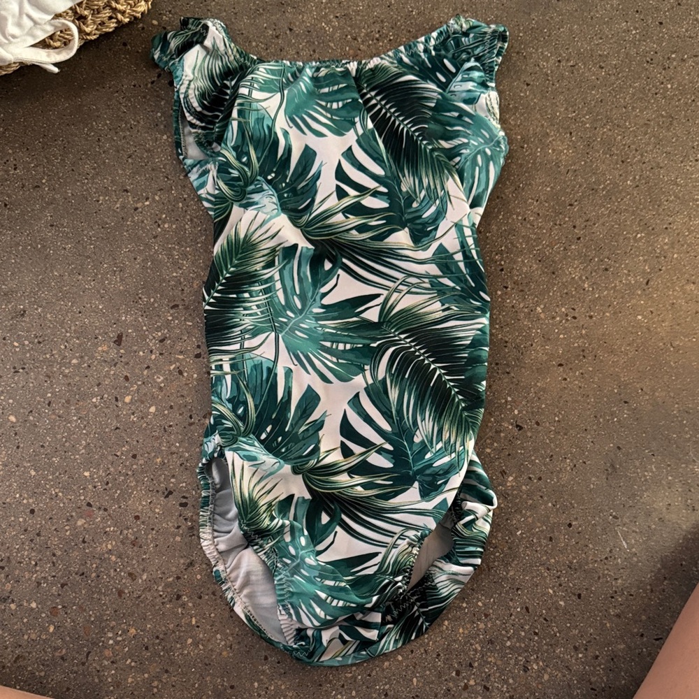 Green & White Open Back Gymnastics Leotard